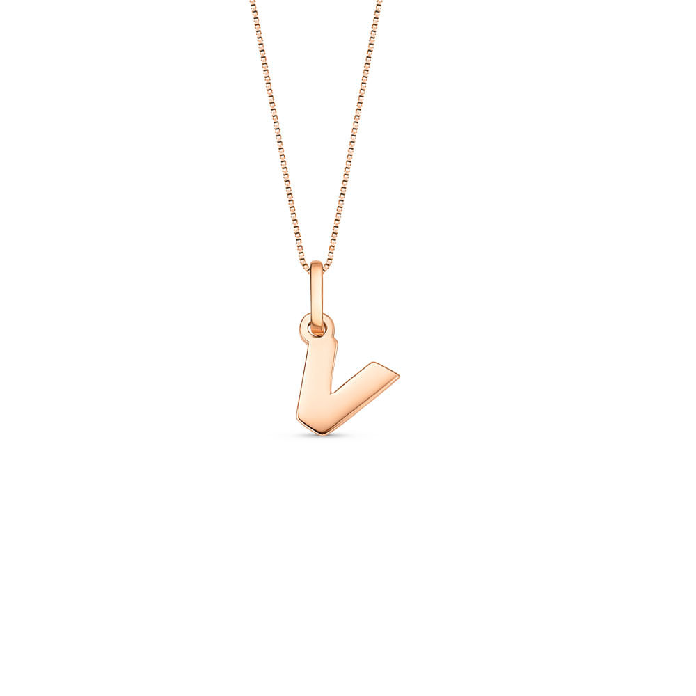Pingente Letra V em Ouro Rosé 18k