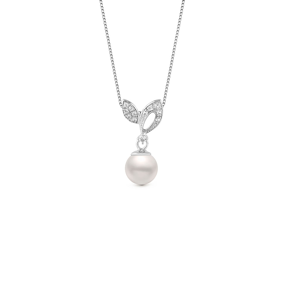 Pingente Soneto em Prata 925 com Pérola e Topázios Incolores, 17mm