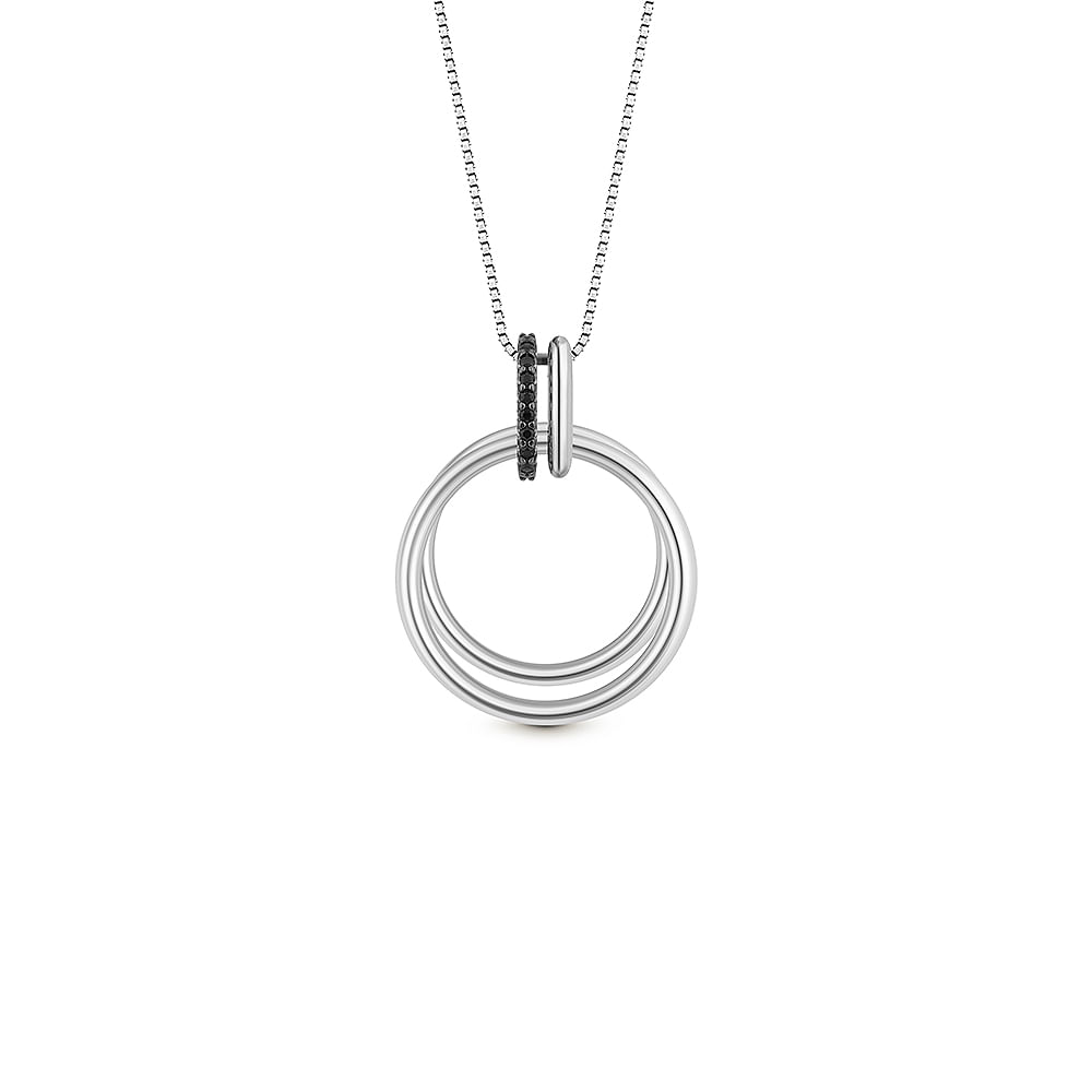 Pingente Elos em Prata 925 com Safiras Negras, 30mm