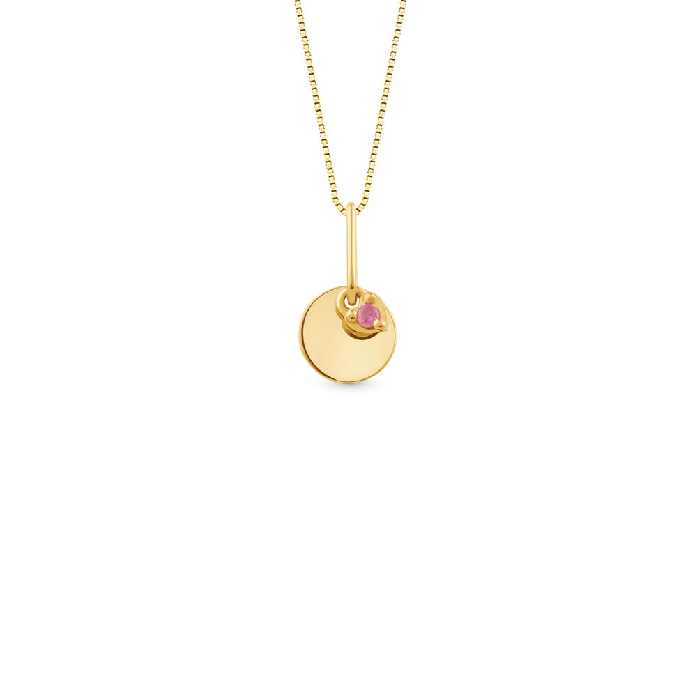Pingente Personalizável em Ouro Amarelo 18k com Rodolita, 12mm