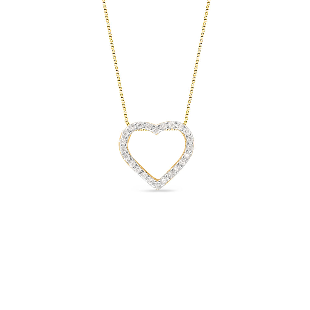 Pingente Simbolos Coração em Ouro Amarelo 18k com Diamantes, 9.5mm