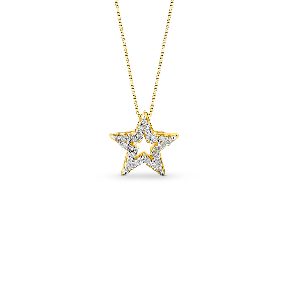 Pingente Símbolo Estrela em Ouro Amarelo 18k com Diamantes, 9mm