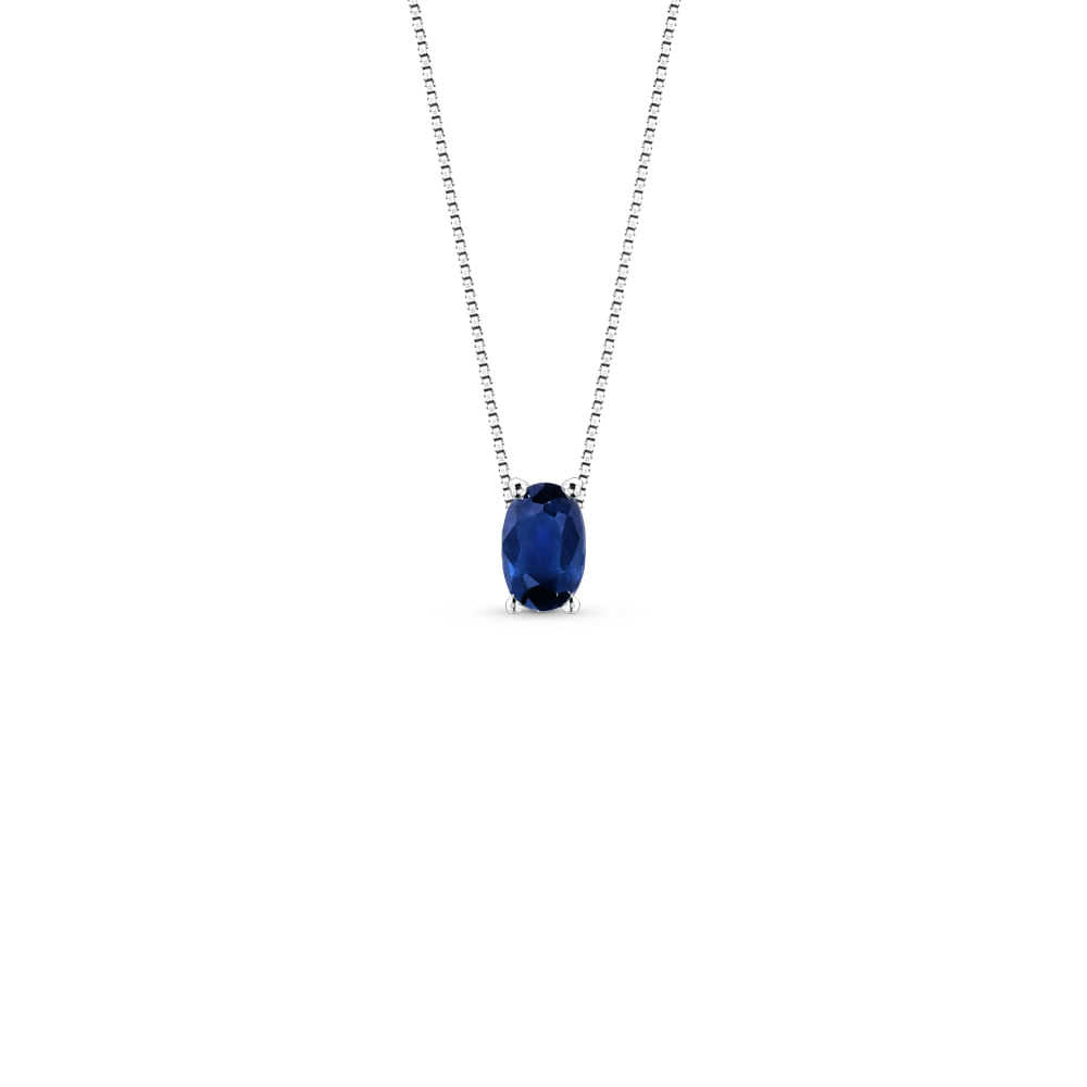 Pingente Classic Oriental em Ouro Branco 18k com Safira Azul, 4mm