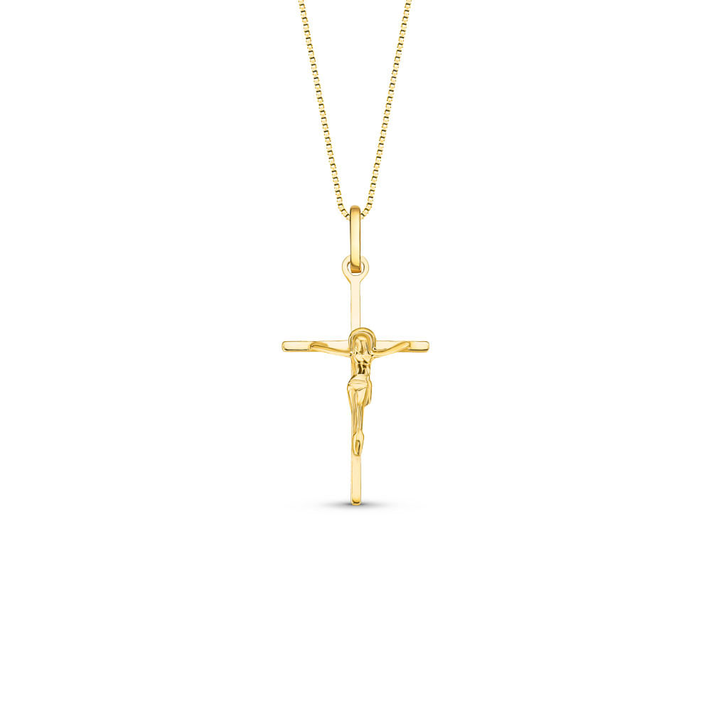 Pingente Cruz Jesus Cristo em Ouro Amarelo 18k, 24mm