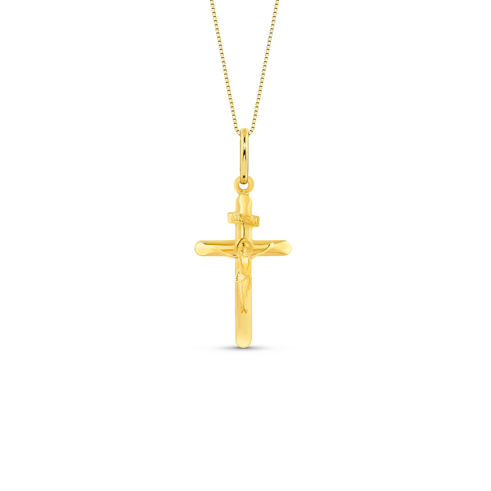 Pingente Cruz Jesus Cristo em Ouro Amarelo 18k