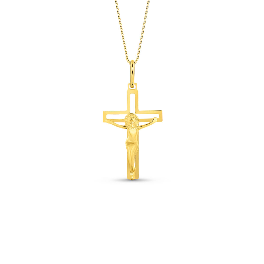 Pingente Cruz Jesus Cristo em Ouro Amarelo 18k, 27mm