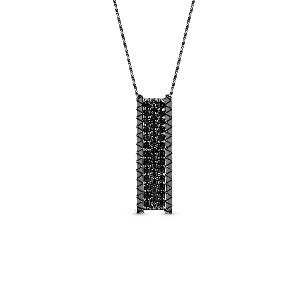Pingente Icona Man em Prata 925 com Ródio Negro e Safiras Negras, 23mm