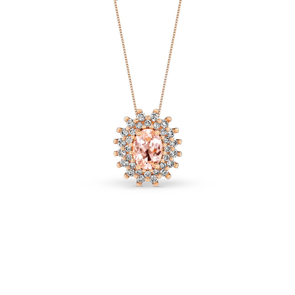 Pingente Clássicos em Ouro Rosé 18k com Morganita e Diamantes, 13mm