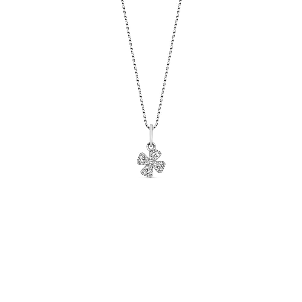 Pingente Teens Trevo em Ouro Branco 18k com Diamantes, 12mm