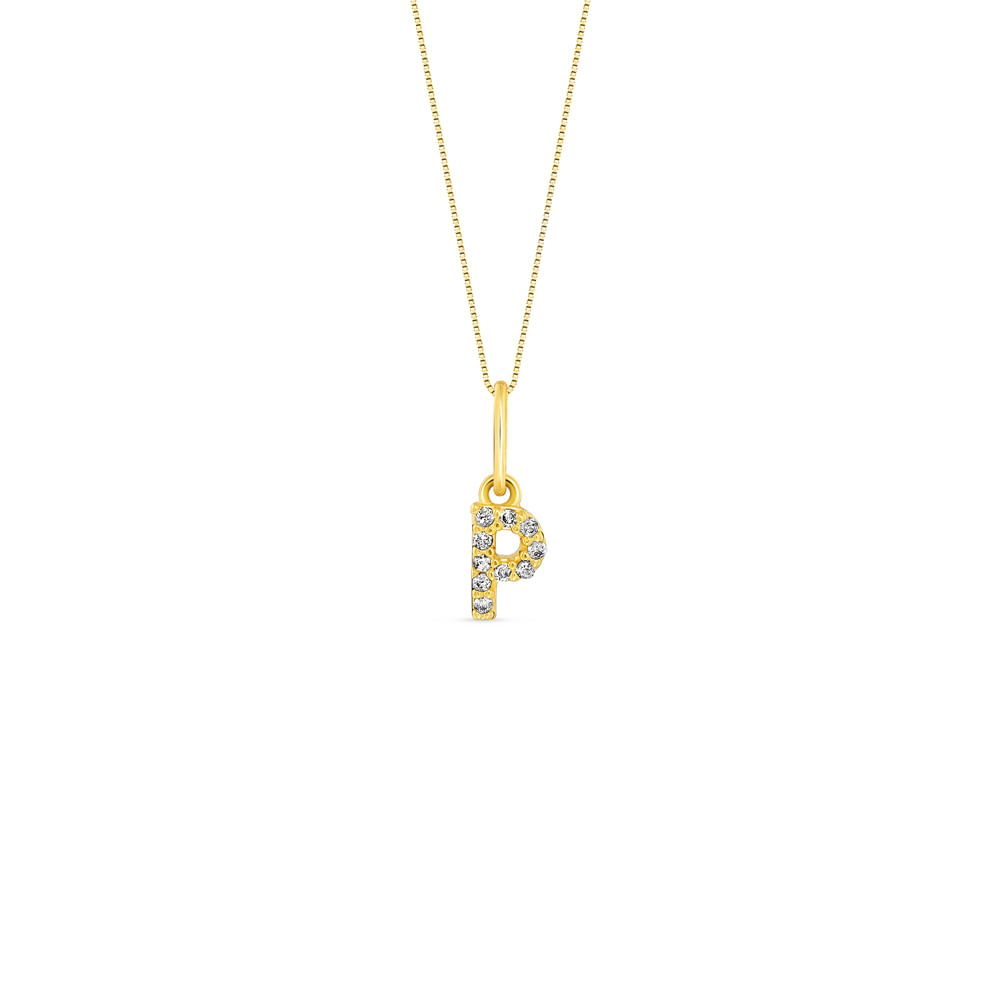 Pingente Letra P em Ouro Amarelo 18k com Diamantes, 6mm