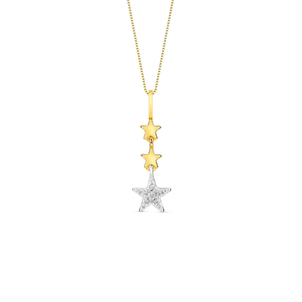 Pingente Teens Estrelas em Ouro Amarelo e Ouro Branco 18k com Diamantes