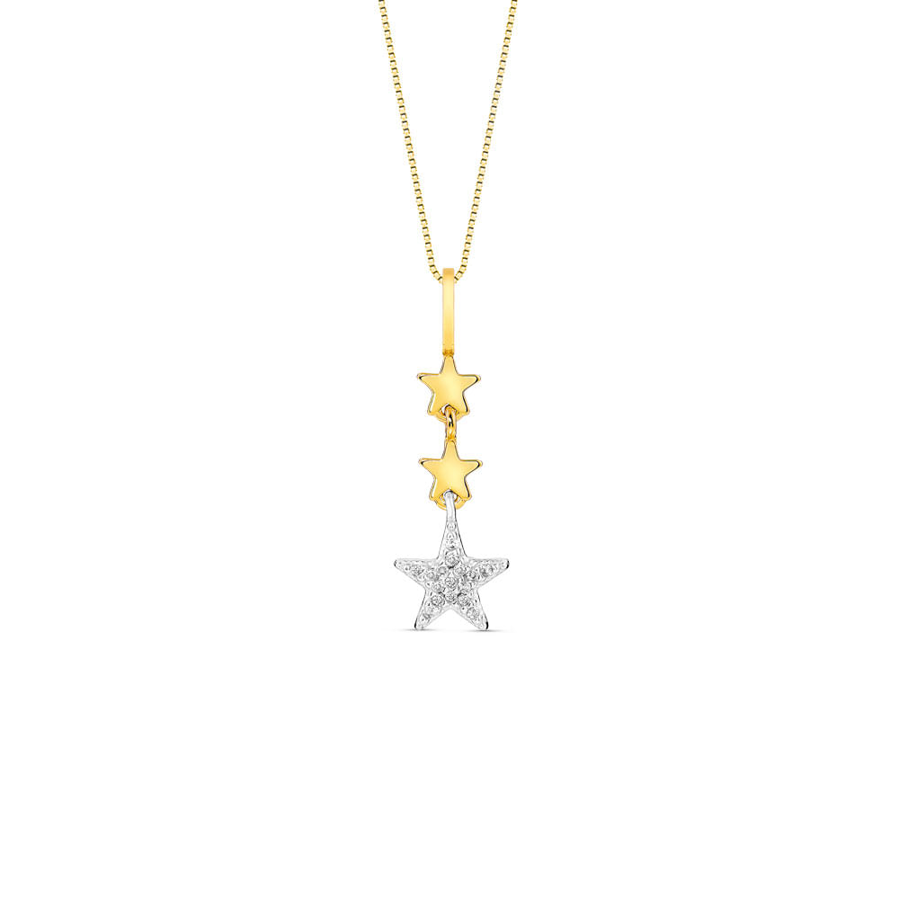Pingente Teens Estrelas em Ouro Amarelo e Ouro Branco 18k com Diamantes, 24.5mm