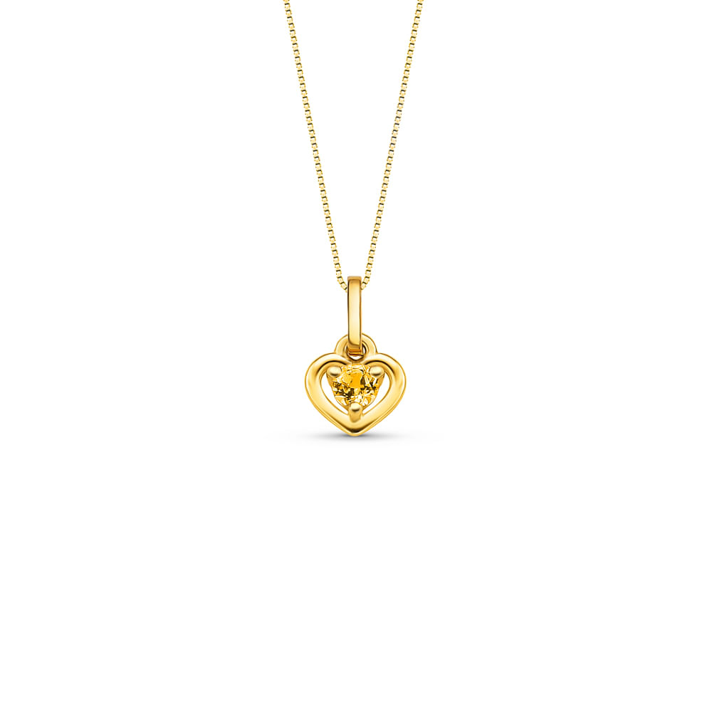 Pingente Heart em Ouro Amarelo 18k com Citrino, 12mm