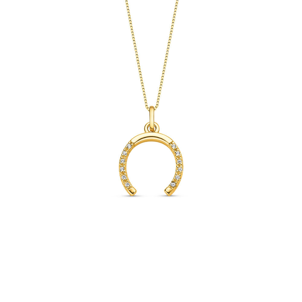 Pingente Icones Ferradura em Ouro Amarelo 18k com Topázio Incolor, 12.9mm