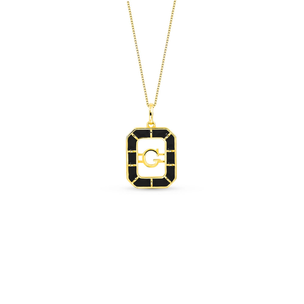 Pingente Alfabeto Letra G em Ouro Amarelo 18k com Esmalte, 14mm