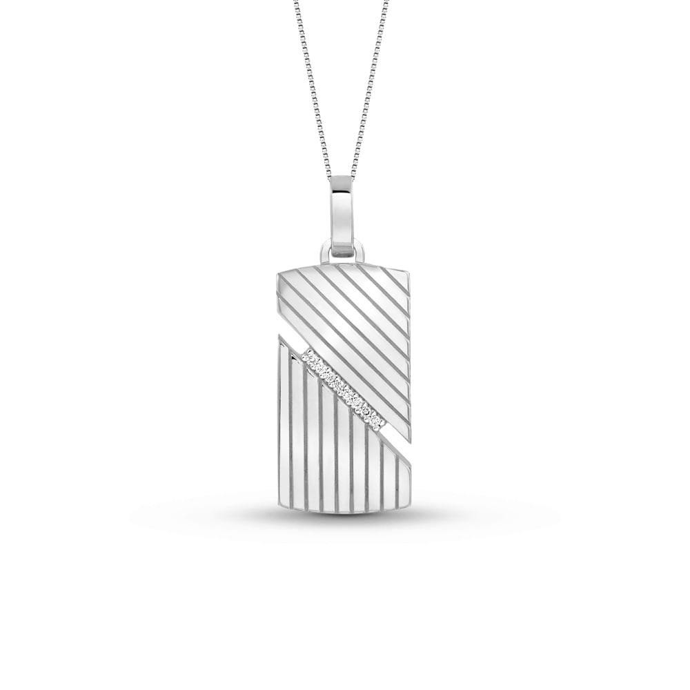 Pingente Line em Prata 925 com Safiras Incolores, 29mm