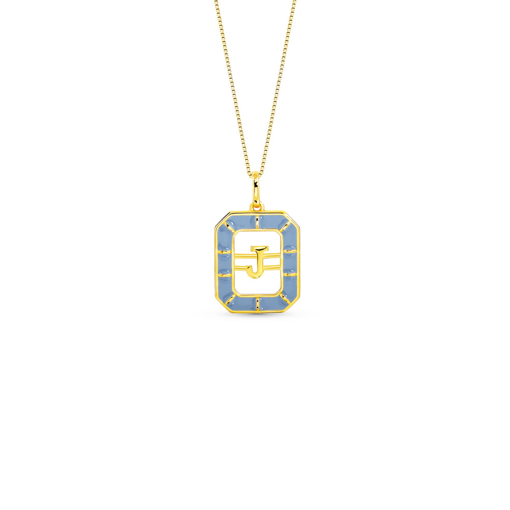 Pingente Alfabeto Letra J em Ouro Amarelo 18k com Esmalte, 14mm