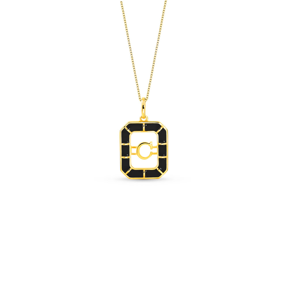Pingente Alfabeto Letra C em Ouro Amarelo 18k com Esmalte, 14mm