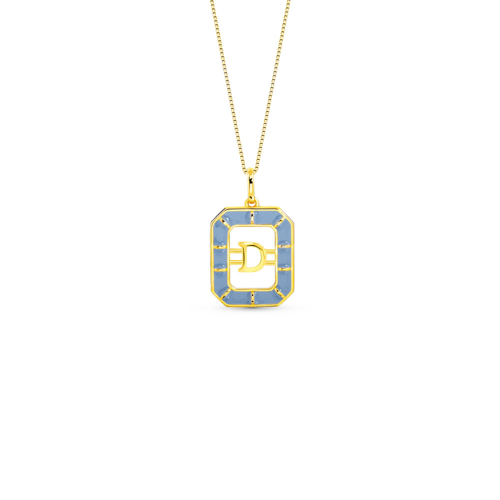 Pingente Alfabeto Letra D em Ouro Amarelo 18k com Esmalte, 14mm