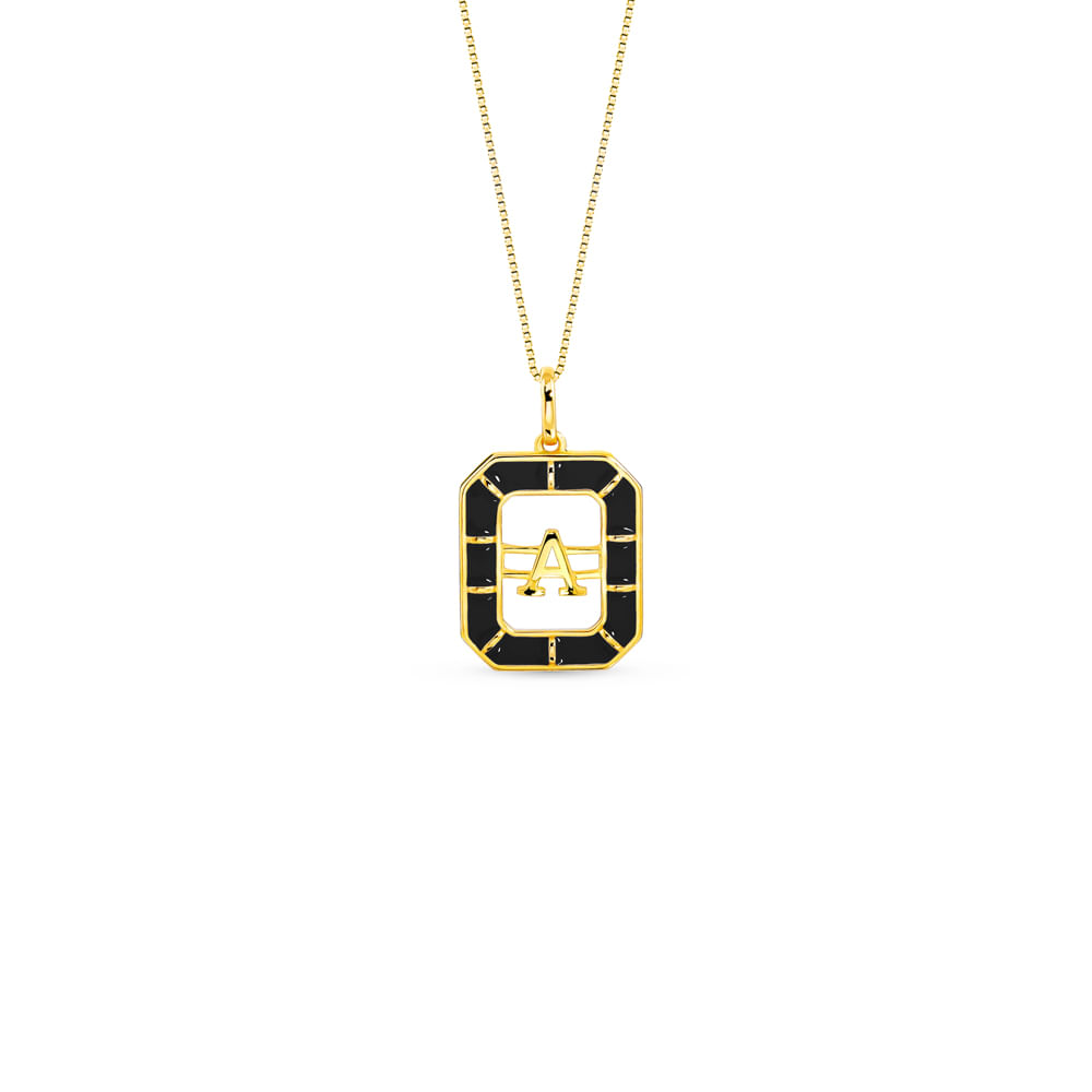 Pingente Alfabeto Letra A em Ouro Amarelo 18k com Esmalte, 14mm