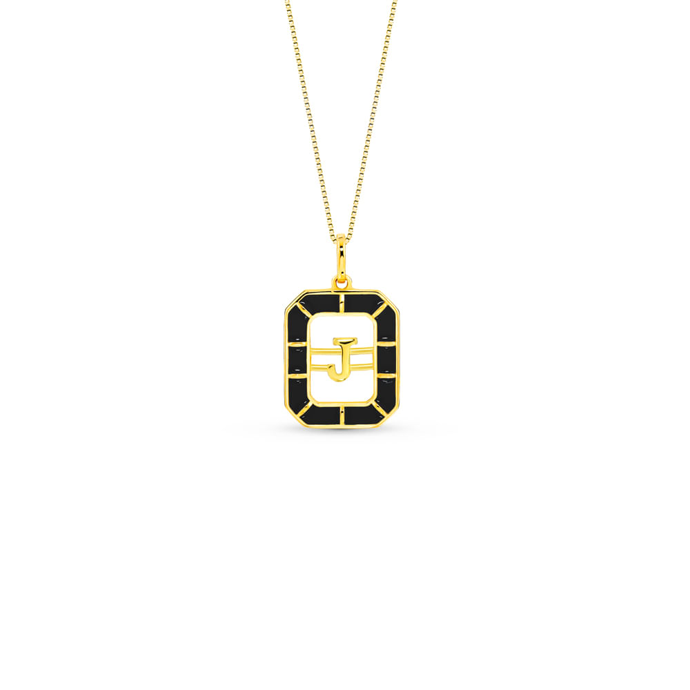 Pingente Alfabeto Letra J em Ouro Amarelo 18k com Esmalte, 14mm
