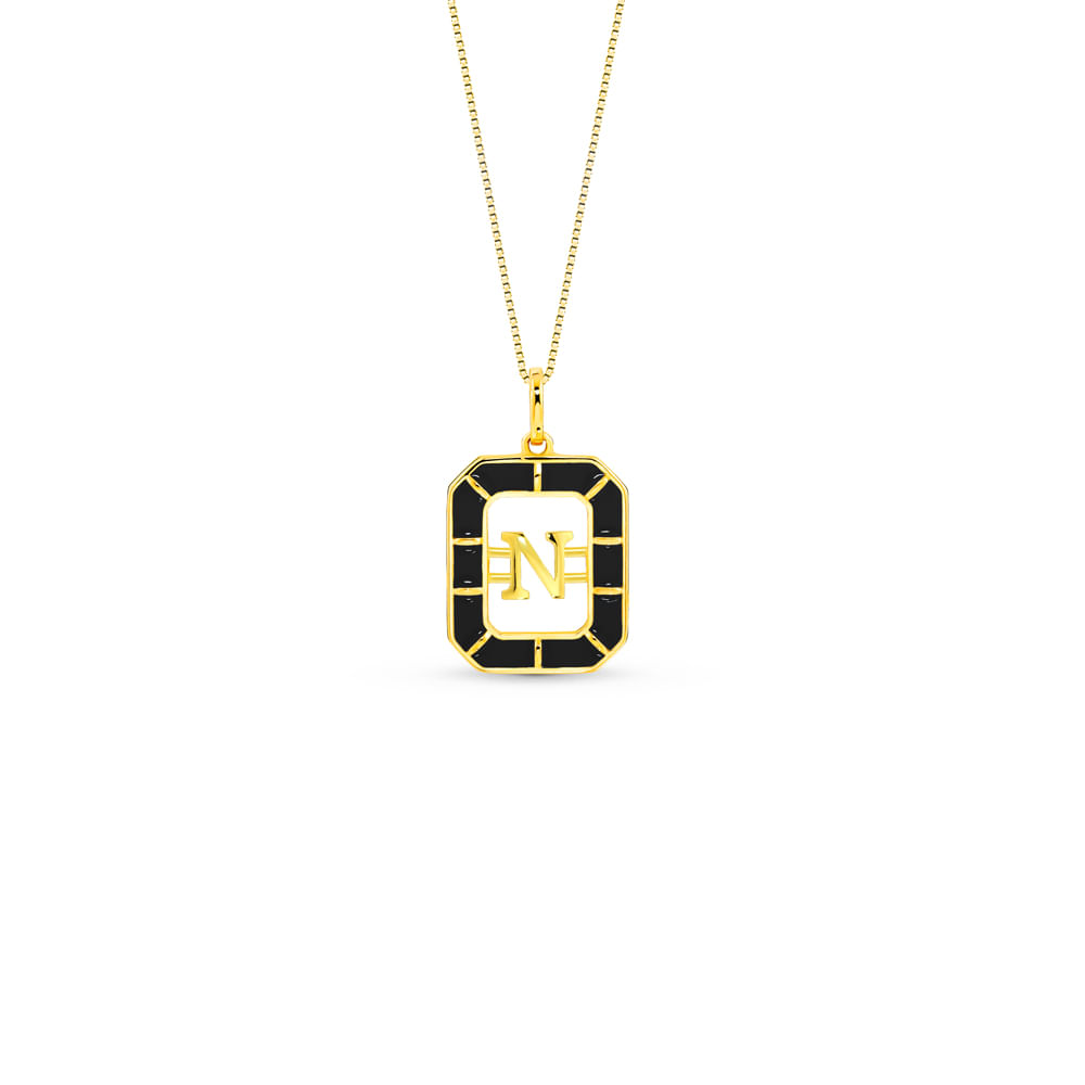 Pingente Alfabeto Letra N em Ouro Amarelo 18k com Esmalte, 14mm