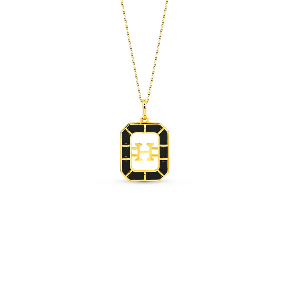 Pingente Alfabeto Letra H em Ouro Amarelo 18k com Esmalte, 14mm