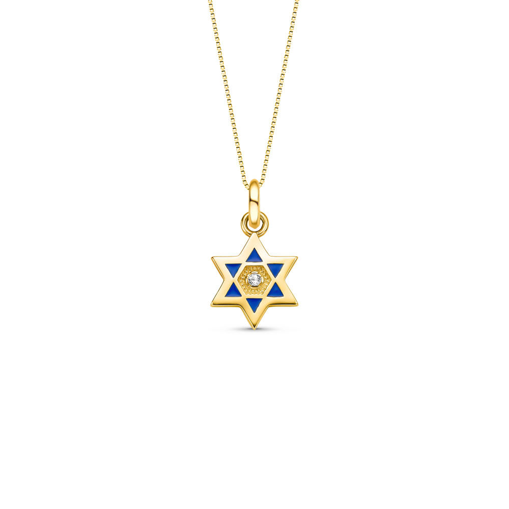 Pingente Religioso Estrela de Davi em Ouro Amarelo 18k com Topázio Incolor, 18mm