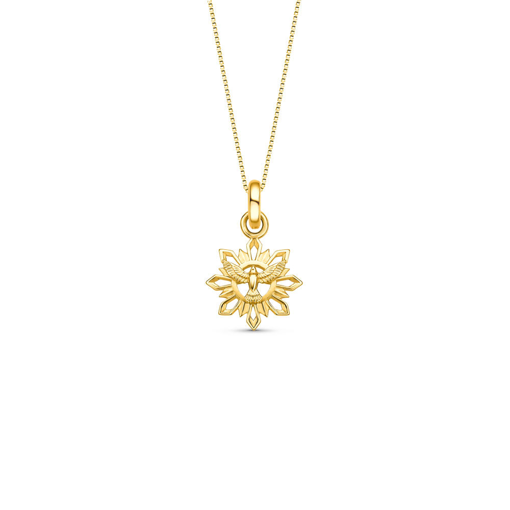 Pingente Religioso Sagrado Espirito Santo em Ouro Amarelo 18k , 18mm