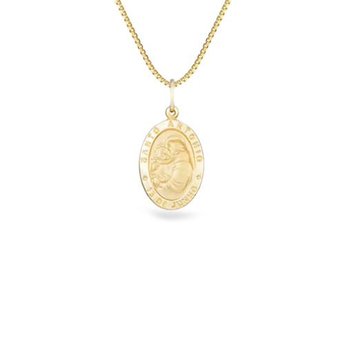 Pingente Medalha Santo Antônio em Ouro Amarelo 18k, 18mm