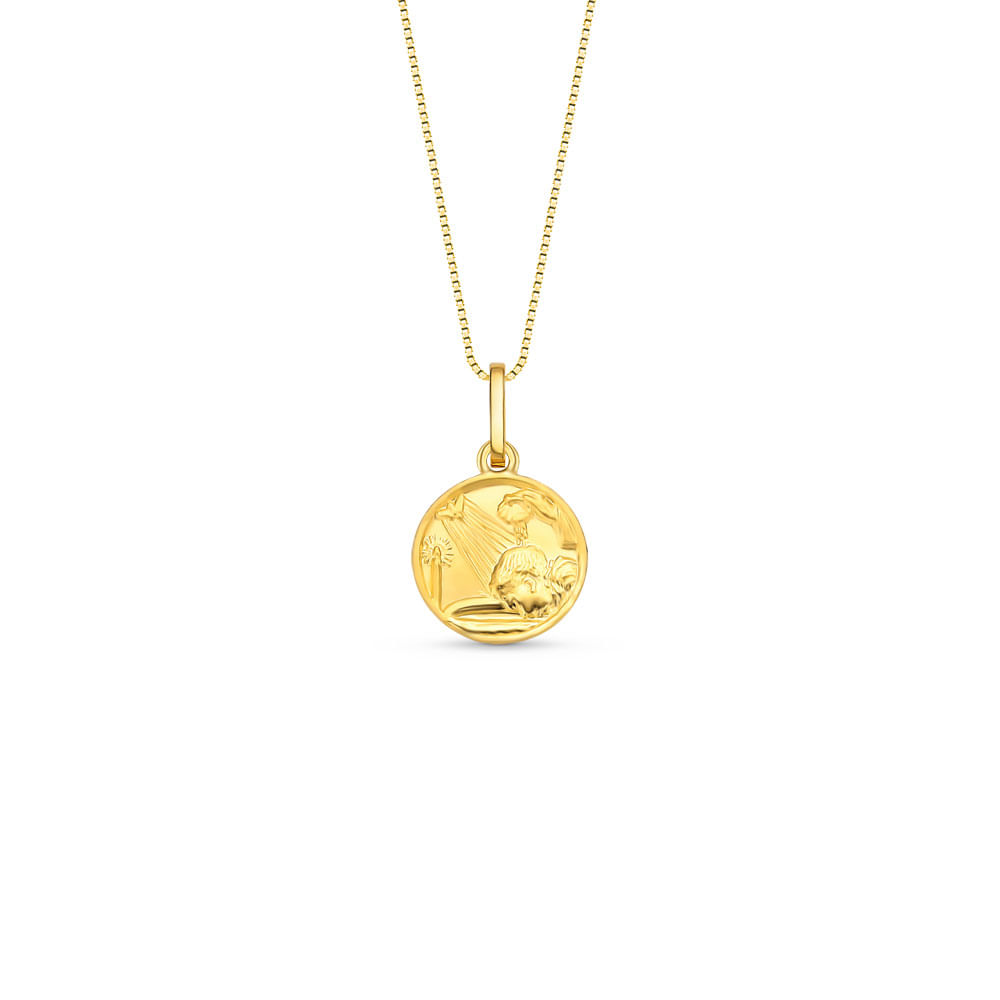Pingente Medalha Batismo em Ouro Amarelo 18k, 14mm
