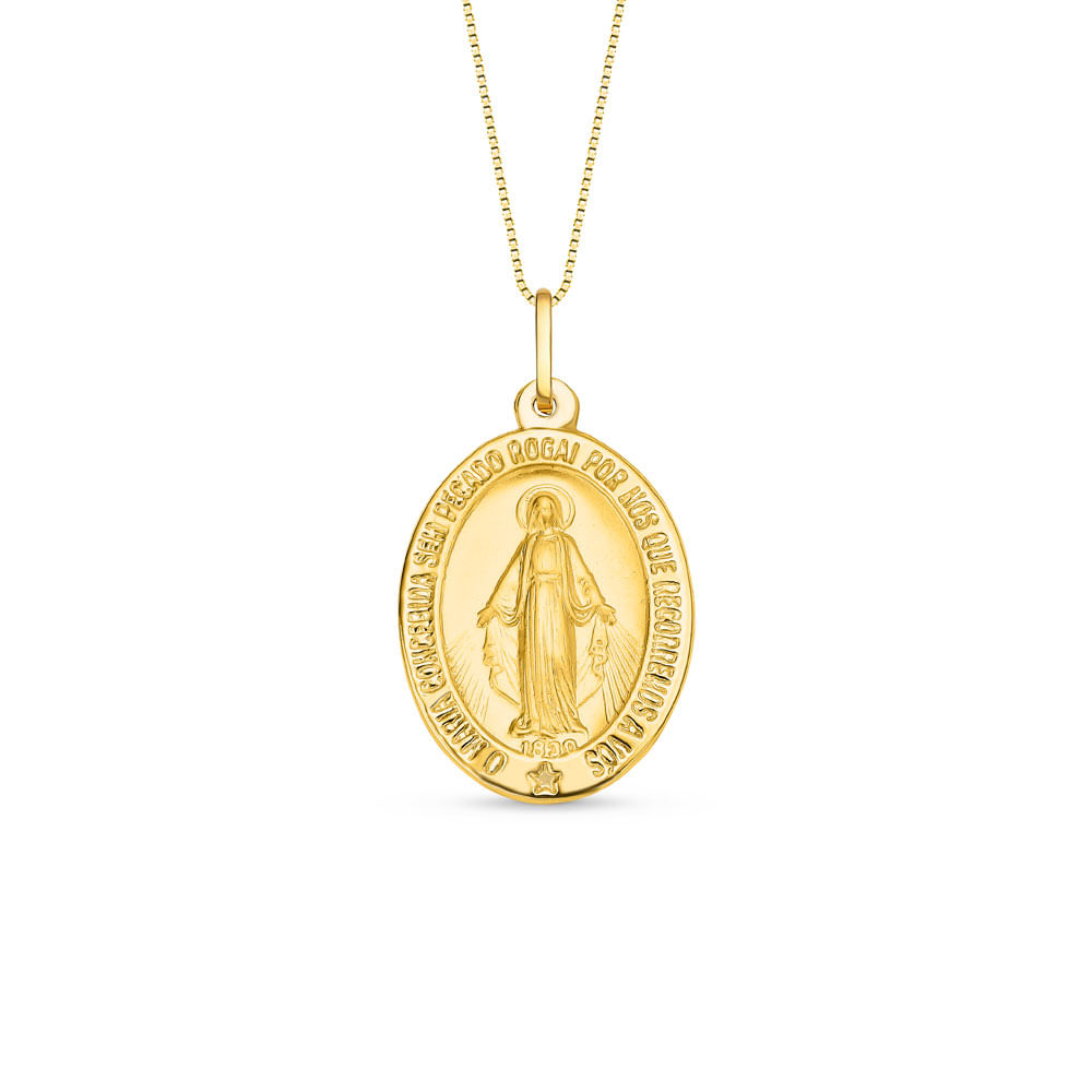Pingente Medalha N.Sra das Graças em Ouro Amarelo 18k, 27mm