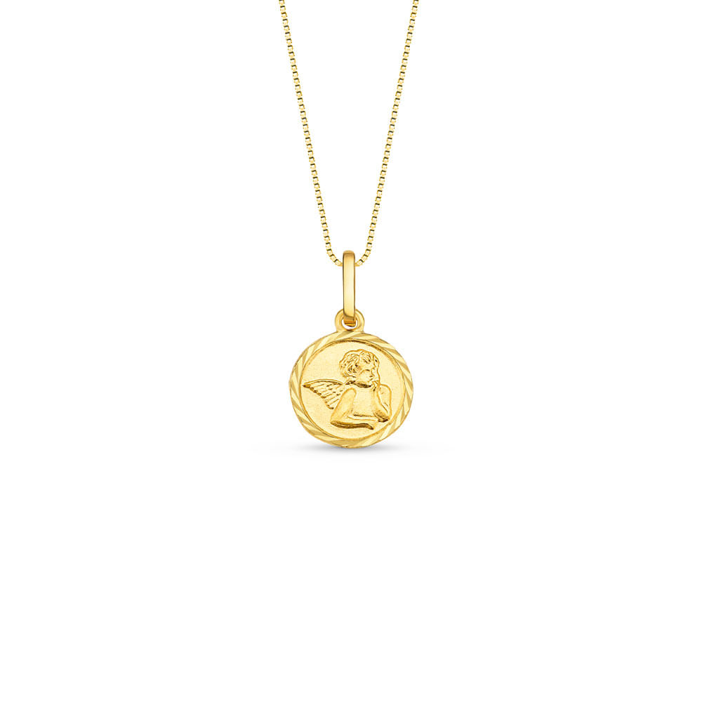 Pingente Medalha Anjo Barroco em Ouro Amarelo 18k