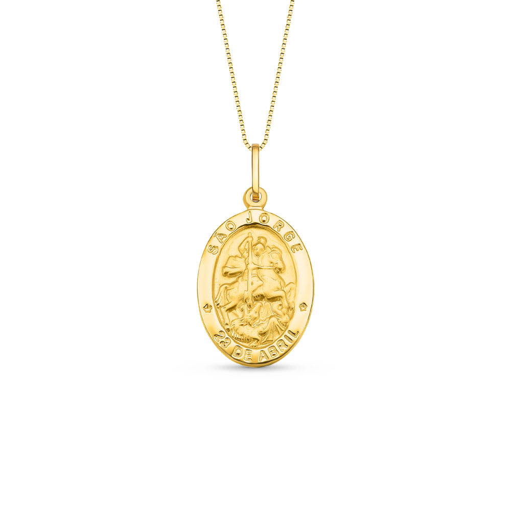 Pingente Medalha São Jorge em Ouro Amarelo 18k, 18mm