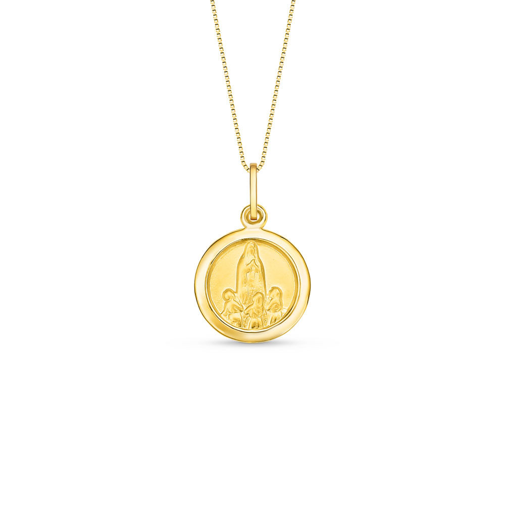Pingente Medalha N.Sra de Fátima em Ouro Amarelo 18k, 20mm