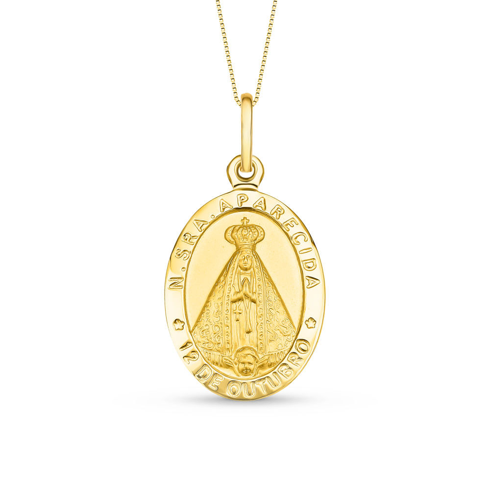 Pingente Medalha N.Sra Aparecida em Ouro Amarelo 18k, 40mm