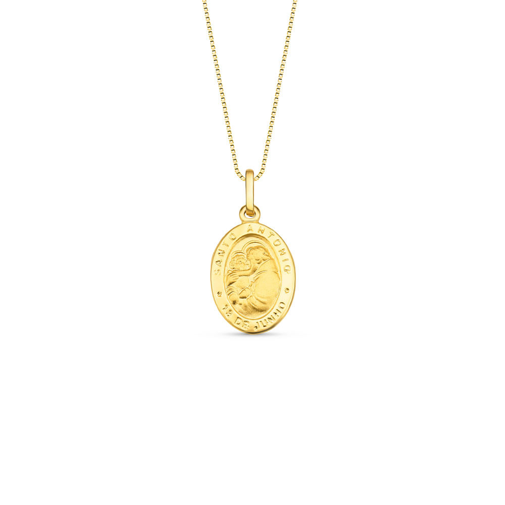 Pingente Medalha Santo Antônio em Ouro Amarelo 18k, 13mm