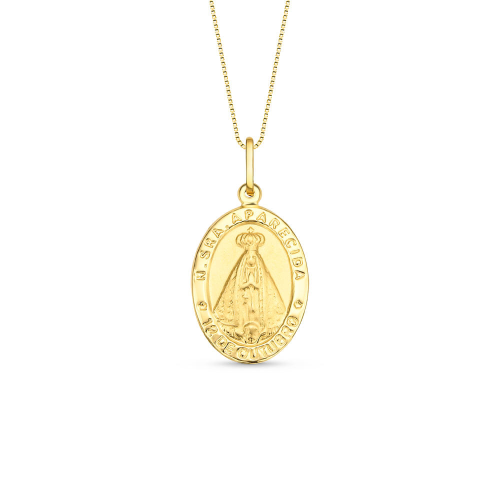 Pingente Medalha N.Sra Aparecida em Ouro Amarelo 18k, 26mm