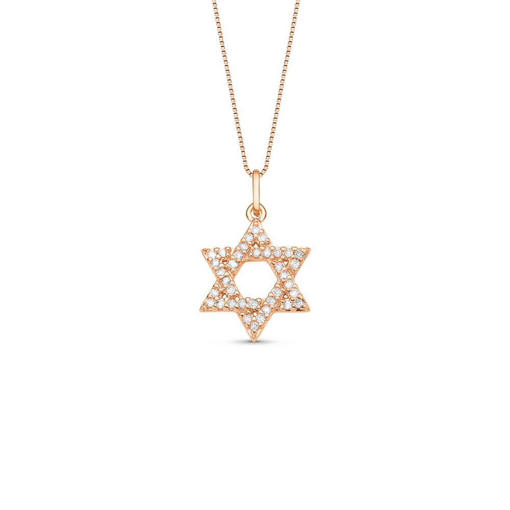 Pingente Medalha Estrela de Davi em Ouro Rosé 18k com Diamantes