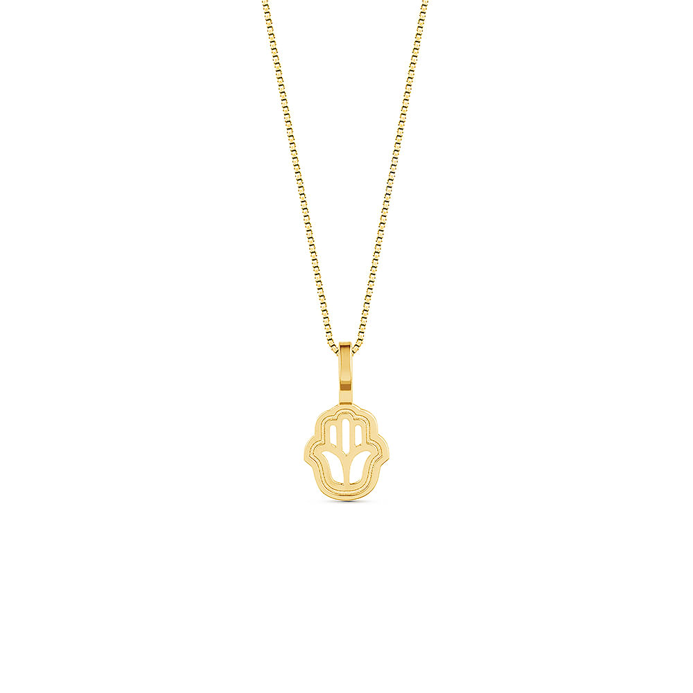 Pingente Medalha Hamsá em Ouro Amarelo 18k, 14mm