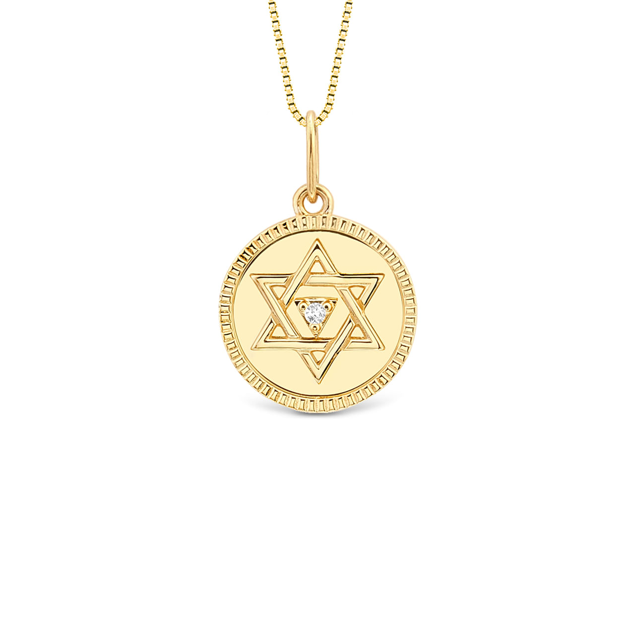 Pingente Medalha Trends Estrela de Davi em Ouro Amarelo 18k com Safira Incolor, 12mm