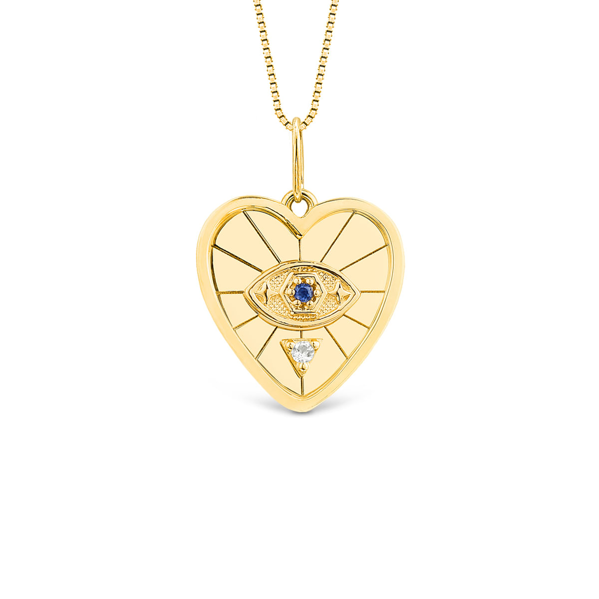 Pingente Medalha Trends Olho Grego em Ouro Amarelo 18k com Safira Azul e Incolor, 20mm