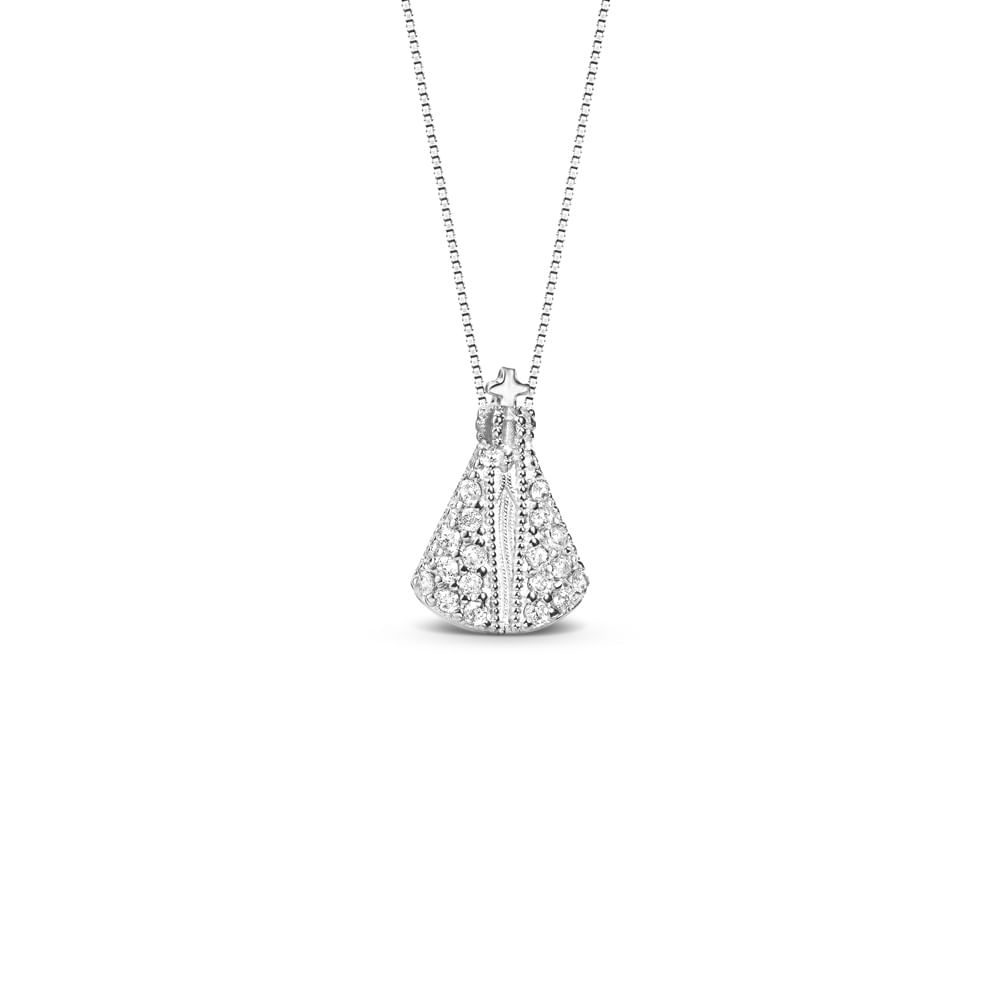 Pingente Medalha N.Sra. Aparecida em Ouro Branco 18k com Diamantes, 12mm