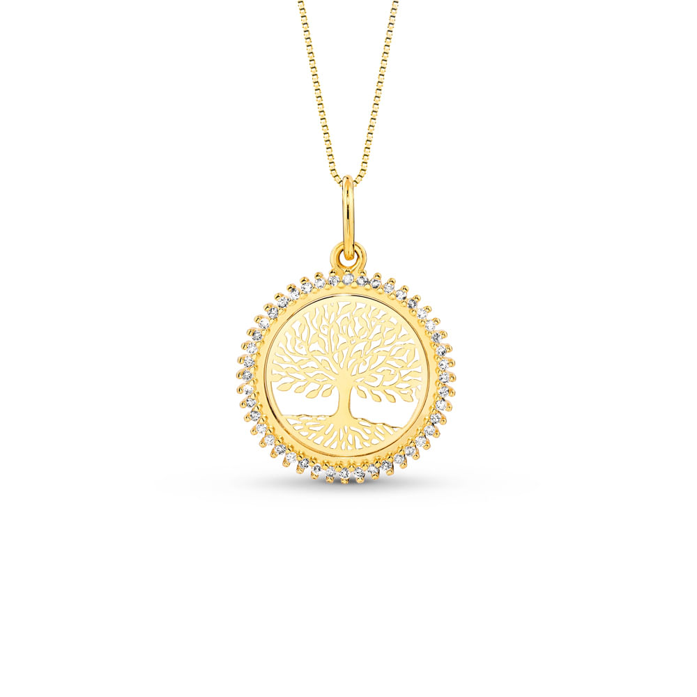 Pingente Medalha Árvore da Vida em Ouro Amarelo 18k com Diamantes, 26mm