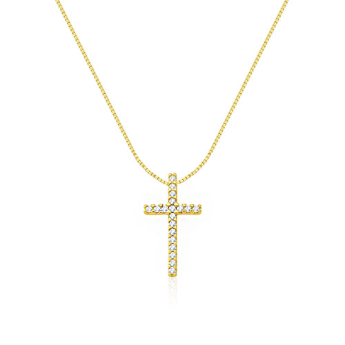 Pingente Cruz Stick em Ouro Amarelo 18k com Diamantes, 11mm