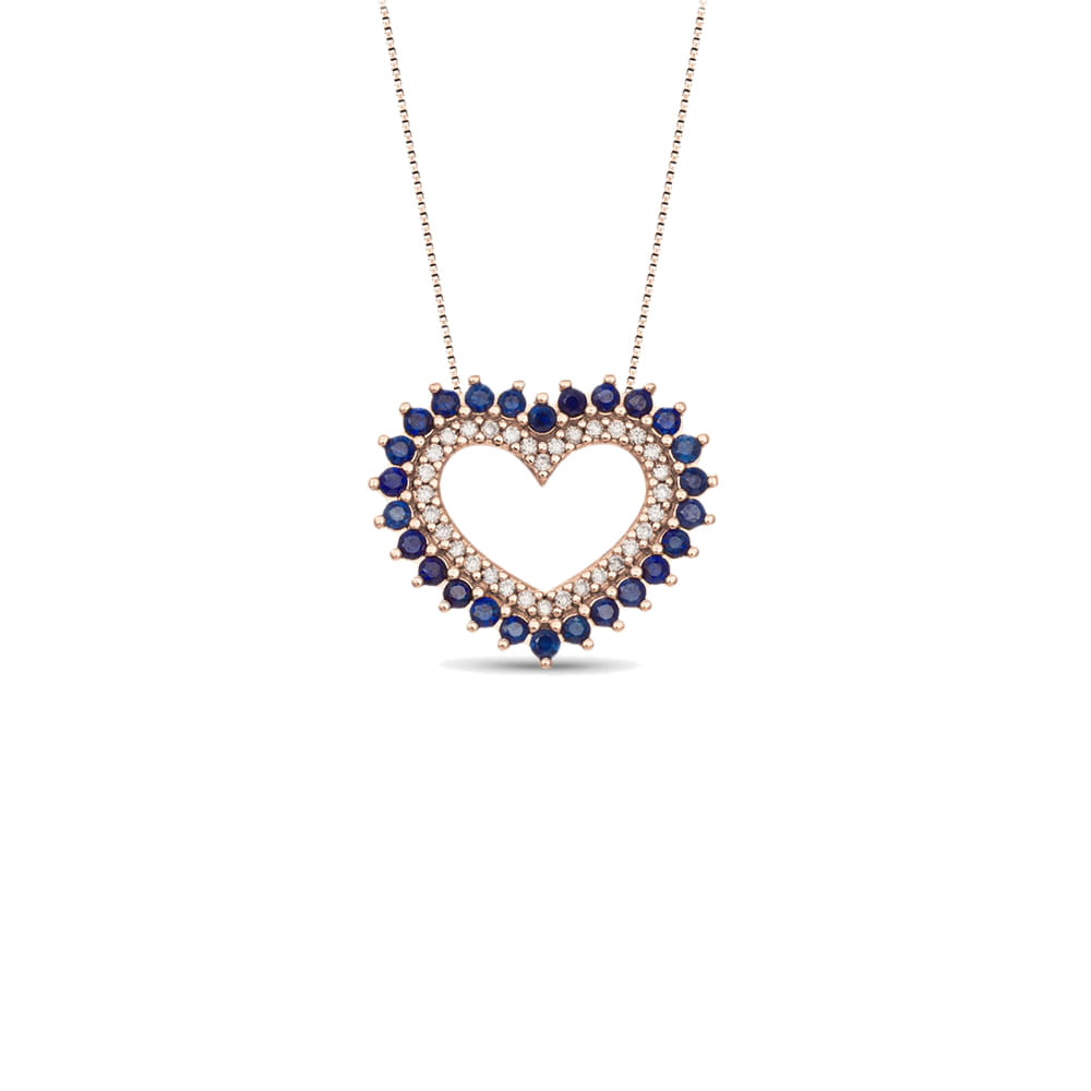 Pingente Love em Ouro Rosé 18k com Safiras Azul e Diamantes Brown