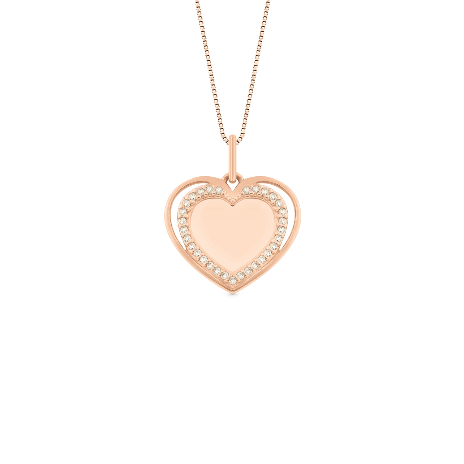 Pingente Personalizável Coração em Ouro Rosé 18k com Diamantes Brown
