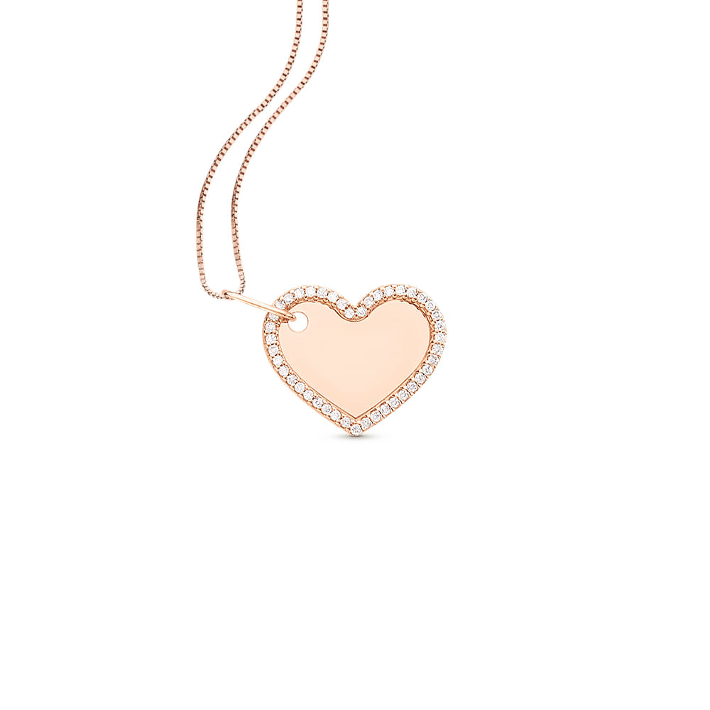 Pingente Personalizável Coração em Ouro Rosé 18k com Diamantes