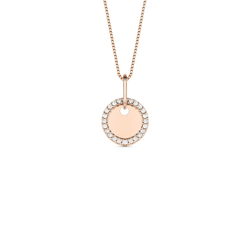 Pingente Personalizável em Ouro Rosé 18k com Diamantes, 14mm