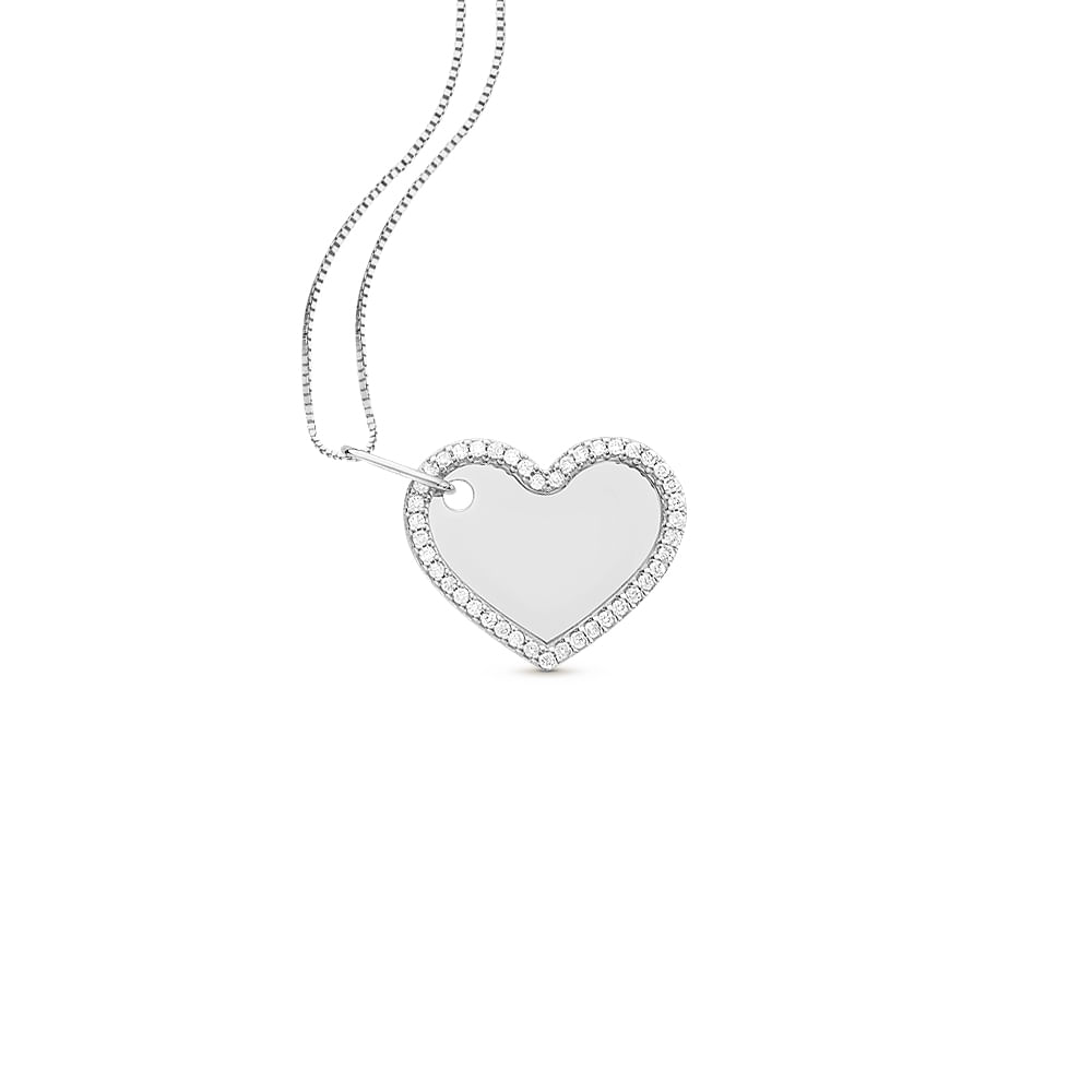 Pingente Personalizável Coração em Ouro Branco 18k com Diamantes